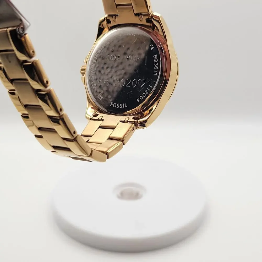 Fossil BQ3611 Women's Gold-Tone Watch - Pink Dial & Crystal Bezel 36mm